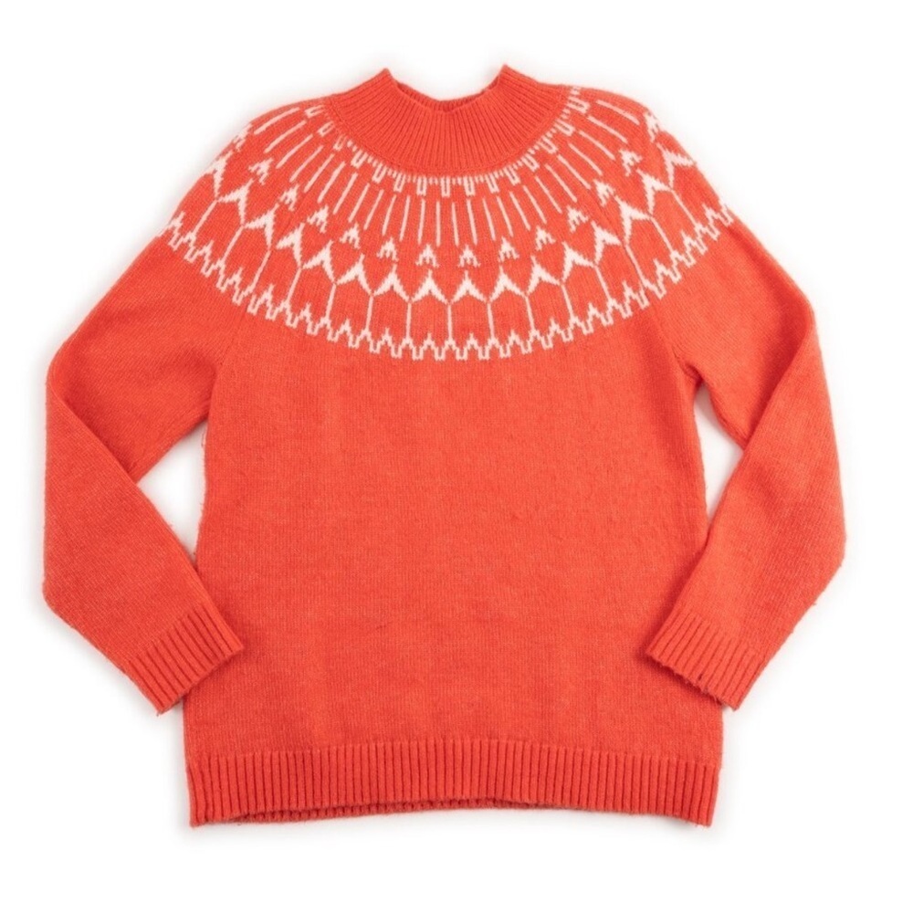 Talbots Fair Isle Wool-Blend Sweater Women's Large Coral White Warm Cozy SKU355